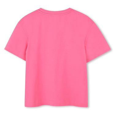 HUGO Playera para niña y adolescente, rosa print blanco